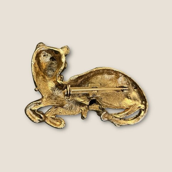 Vintage Estate Gold Tone Spotted Green Eyed Leopard Brooch Pin - Picture 6 of 7